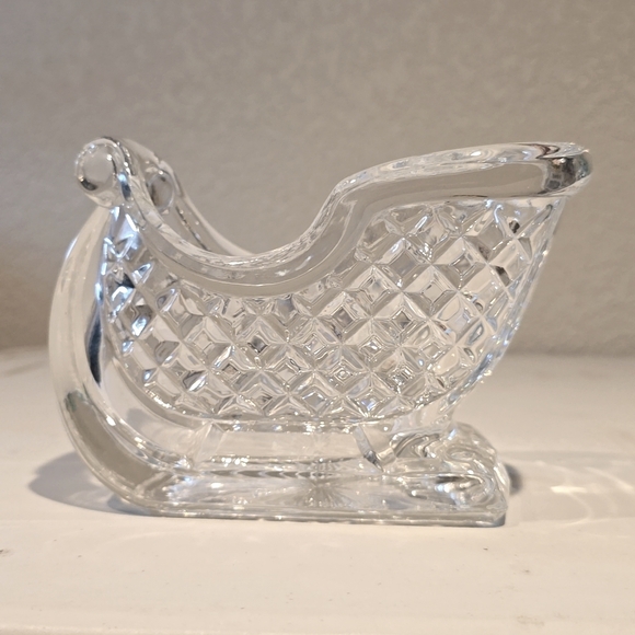Lead Crystal Holiday Sleigh Candy Dish Flower Vase Christmas Winter - Picture 7 of 8